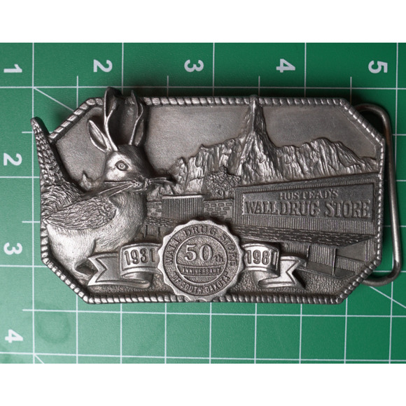 VTG Wall Drug Belt Buckle 50th Anniversary 1931–1981 Jackalope South Dakota 3rd - Picture 4 of 5